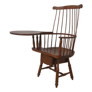 Antique Early American Windsor Writing Desk Armchair With Drawer For Sale