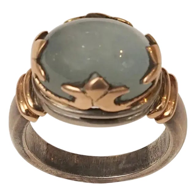 Aquamarine and 18 Karat Gold and Sterling Ring For Sale