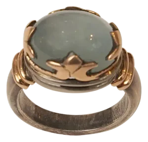 Aquamarine and 18 Karat Gold and Sterling Ring