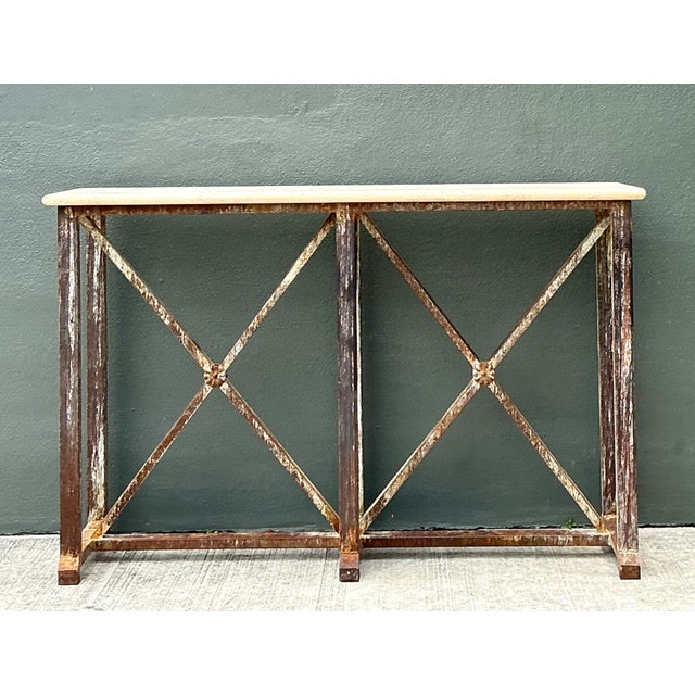 Vintage Patinated Metal and Stone Console Table For Sale In West Palm - Image 6 of 12