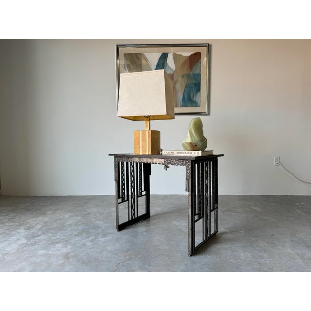 Postmodern Vintage Italian Organic Beige Cork and Brass Table Lamp For Sale - Image 3 of 12