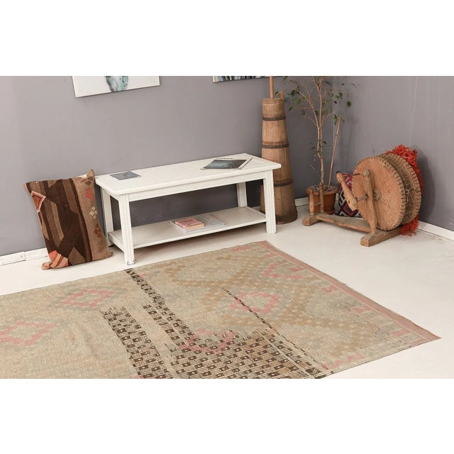 Mid 20th Century Decorative Vintage Embroidered Kilim Rug For Sale In Los Angeles - Image 6 of 7