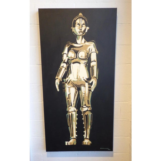 Mid-Century Modern Detroit Metropolis Robot Maria by Billy Couch Acrylic on Canvas Painting For Sale - Image 3 of 7