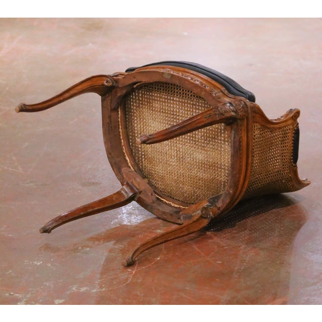 19th Century French Louis XV Walnut Double Caned Armchair With Leather Cushion For Sale - Image 11 of 11