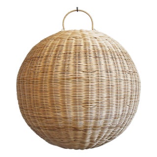 Raw Rattan Globe Coastal Contemporary Pendant Light Large For Sale
