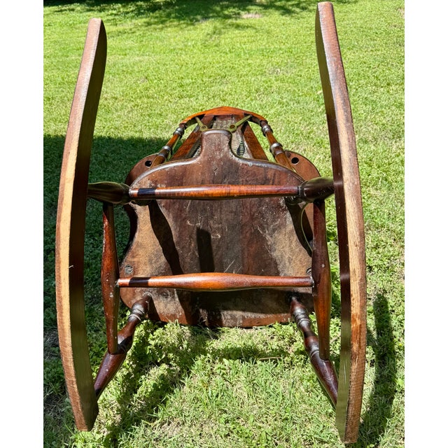 Pair of Vintage 1940’s Walnut Wood & Cane Brace Back Rocking Chairs From Europe For Sale - Image 10 of 11