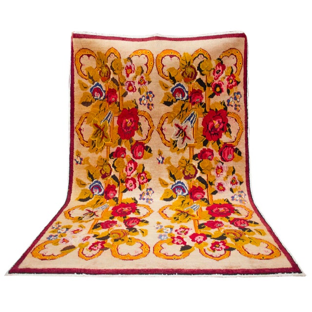 1920s Vintage Turkish Oushak Rug Hand Knotted Area Rug - 4′10″ × 8′5″ For Sale - Image 4 of 12