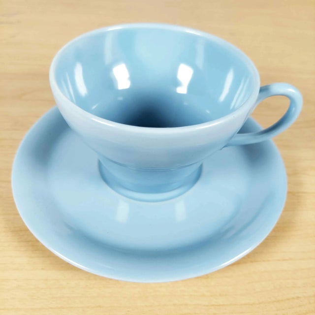 Mid-Century Modern Vintage 1930s Mid Century Modern Pacific Pottery Arcadia Delph Blue Cup & Saucer Set, California Usa- 2 Pieces For Sale - Image 3 of 10