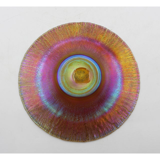 Circa 1910 American Set of Four Quezel Iridescent Gold Art Glass Finger Bowls and Undertrays For Sale - Image 9 of 13