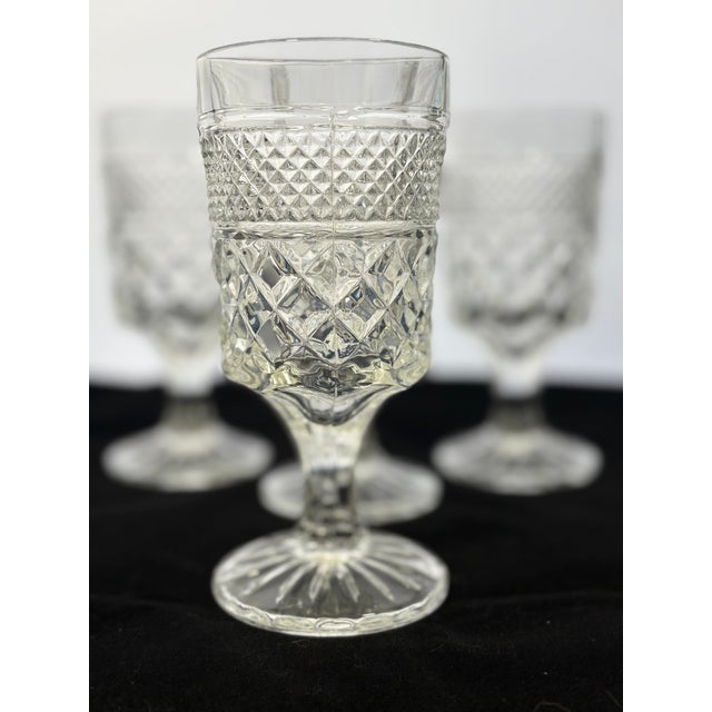Mid-Century Modern Vintage Anchor Hocking Cut Glass Wexford Water Goblets- Set of 4 For Sale - Image 3 of 9