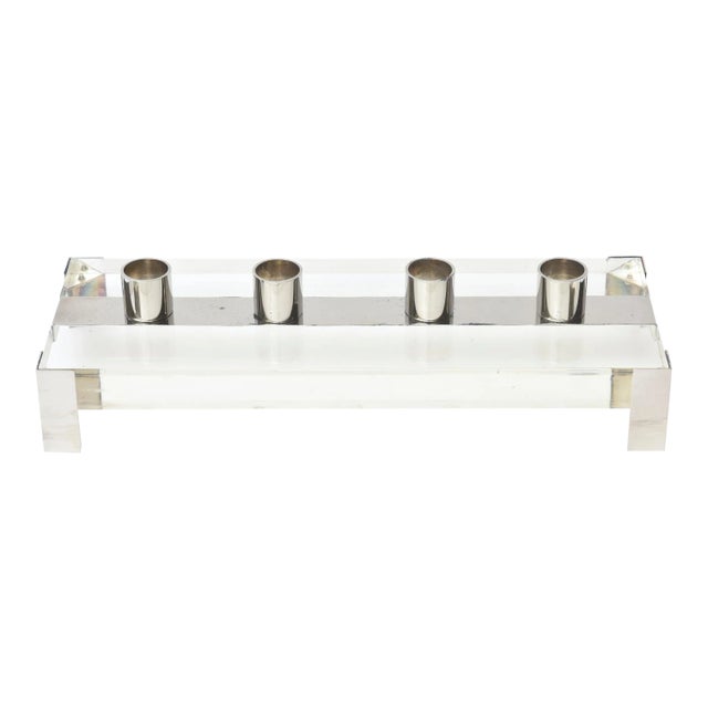 Vintage Lucite and Silver-Plate Rectangular Candlestick Holder Restored For Sale