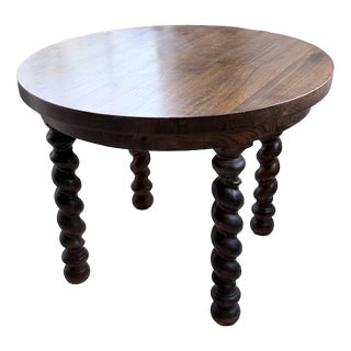Round Walnut Table with Turned Legs, 1900s For Sale