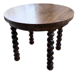 Round Walnut Table with Turned Legs, 1900s