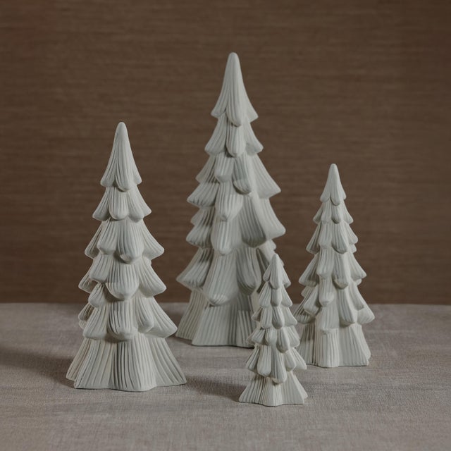 Contemporary Snow-Covered Flocked Ceramic Trees, Set of 4, 11" For Sale - Image 3 of 3