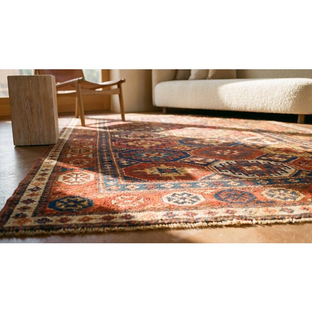Blue 1890s Blue Geometric Antique Caucasian Kazak Rug 4' X 8'2" Handknotted Wool Carpet For Sale - Image 8 of 9