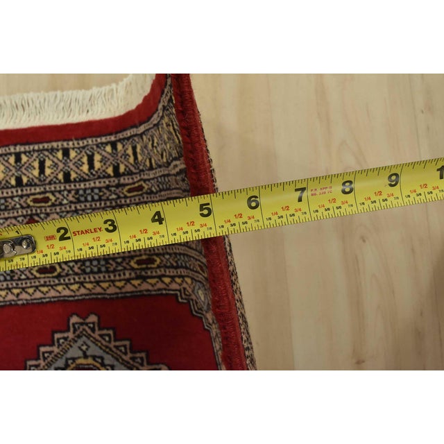 Bokhara Jaldar Rug 4’2” X 6’2” Red Wool Tribal Hand-Knotted Oriental Carpet For Sale - Image 10 of 12