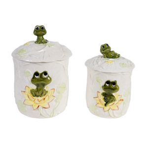 Neil the Frog Sears Roebuck Ceramic Canister Set With Lids Set of 2