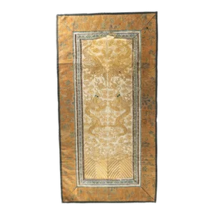 19th Century Chinese Silk Embroidered Robe Panels With 5 Claw Dragons