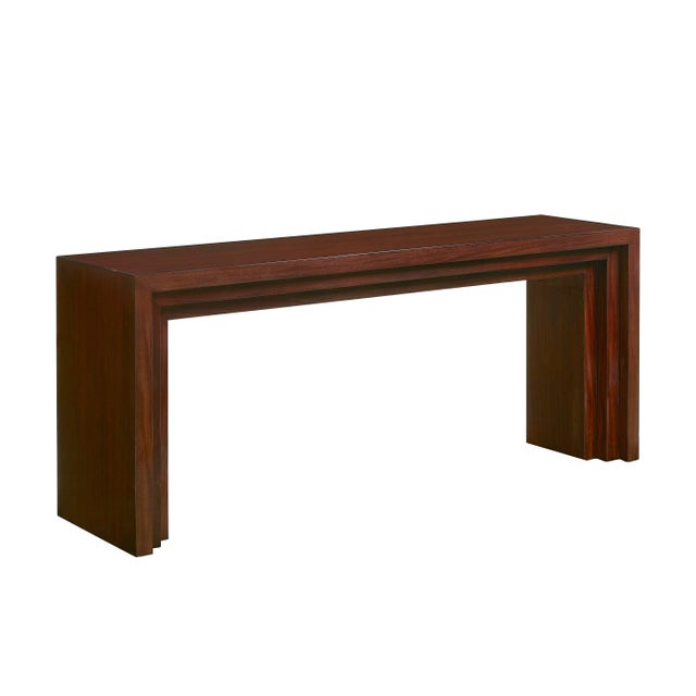Mahogany console in high sheen Belgian Chocolate finish. Corey Damen Jenkins collection.