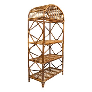Mid-Century Rattan and Wicker Bookcase Etagere in the style of Vivai del Sud, Italy, 1970s For Sale