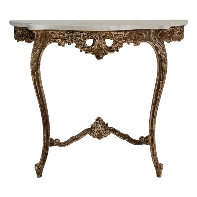 Baroque Patinated Console Table With Marble Top 19th Century France For Sale