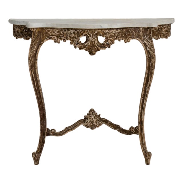 Baroque Patinated Console Table with Marble Top, Antique, France, 19th Century For Sale