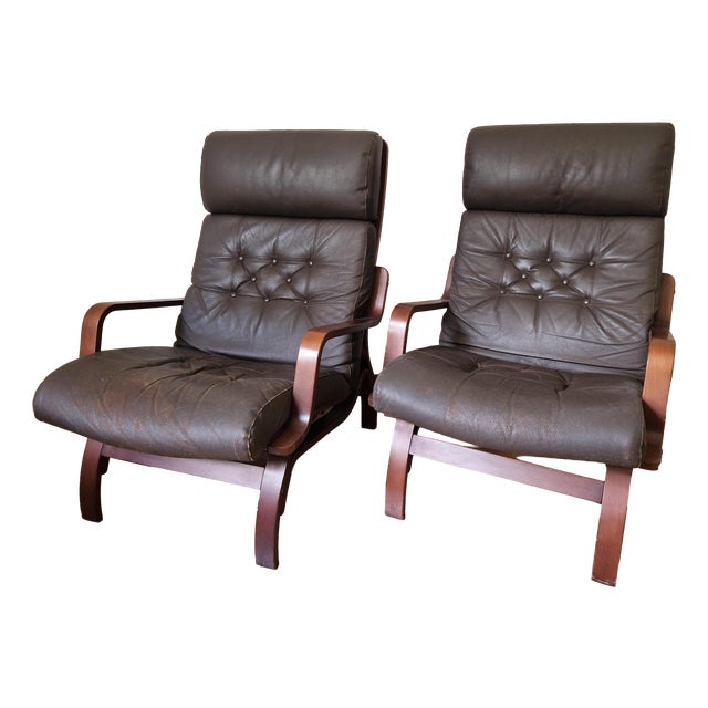 Vintage Scandinavian Lounge Chairs from Meblo, Yugoslavia, 1970s, Set of 2 For Sale