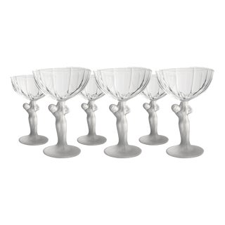 Art Deco Style Ice Cream Cups from Ząbkowice Glassworks, Set of 6 For Sale