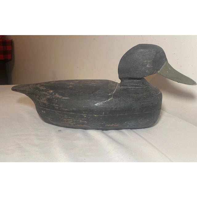 1960s Vintage 69 Tuckerton Carved Wood Folk Art Hollow Body Black Duck Decoy Sculpture For Sale - Image 5 of 12