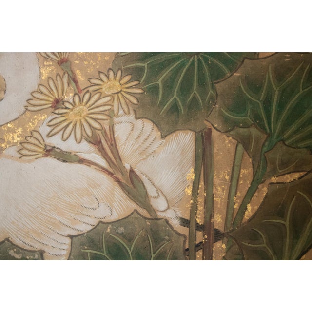 "Egrets and Sparrow", C. 1950s Japanese Yamato-E Style Byobu Screen For Sale - Image 9 of 18