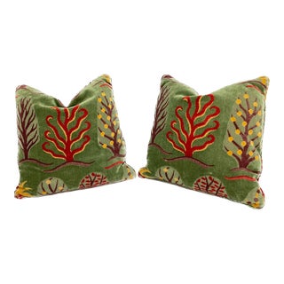 Vintage Pair of Clarence House Coral Velvet Pillows For Sale