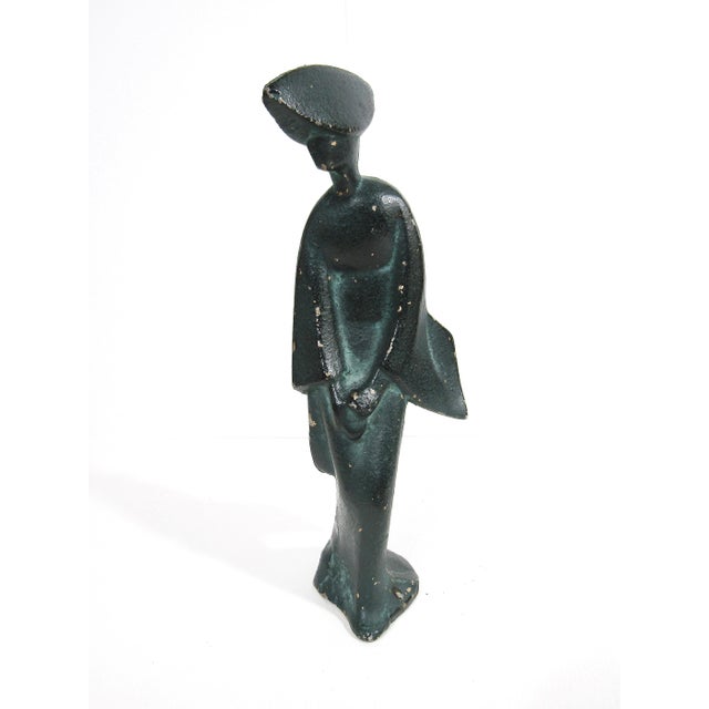 Metal Set of 3 Mid-Century Japanese Verdigris Awa Odori Geisha Dancer Figurines in Cast Iron For Sale - Image 7 of 8