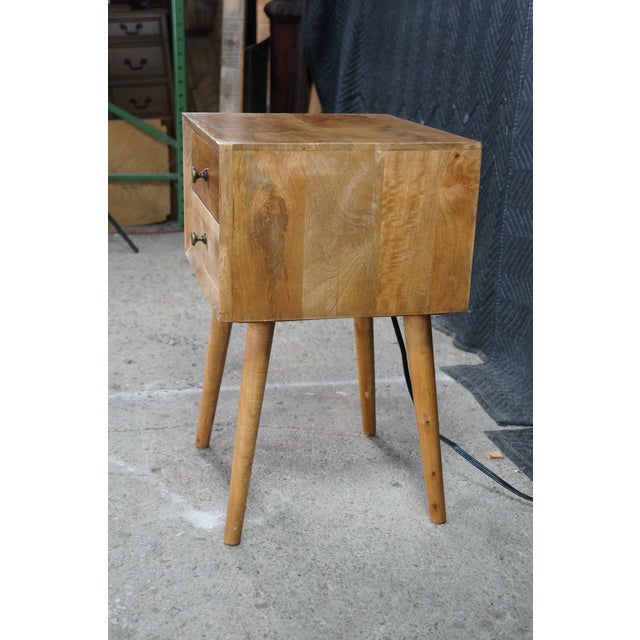 Wood Organic Modern Mango Wood 2 Drawer Side End Accent Table Nightstand MCM For Sale - Image 7 of 18