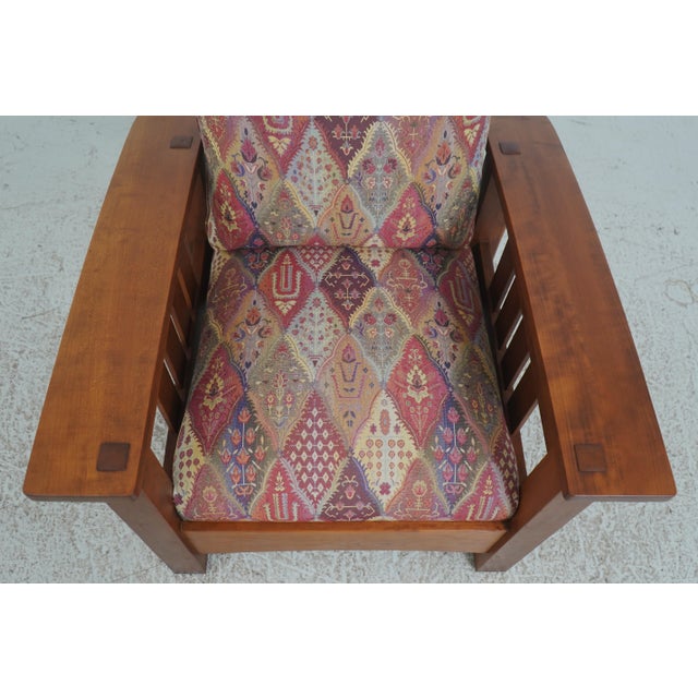 Textile Stickley Mission Cherry Morris Chair & Ottoman For Sale - Image 7 of 17
