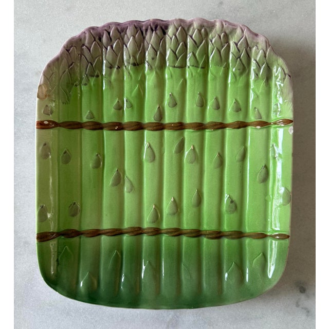 Late 20th Century Set of 3 Vintage Italian Majolica Asparagus Plates For Sale - Image 5 of 10