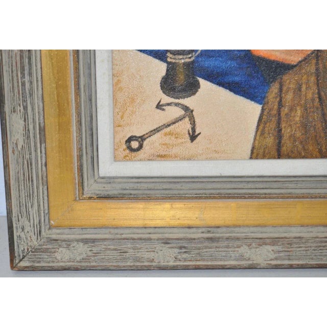 1950s Mid Century Modern Fisherman W/ Pipe Oil Painting C.1950 For Sale - Image 5 of 8