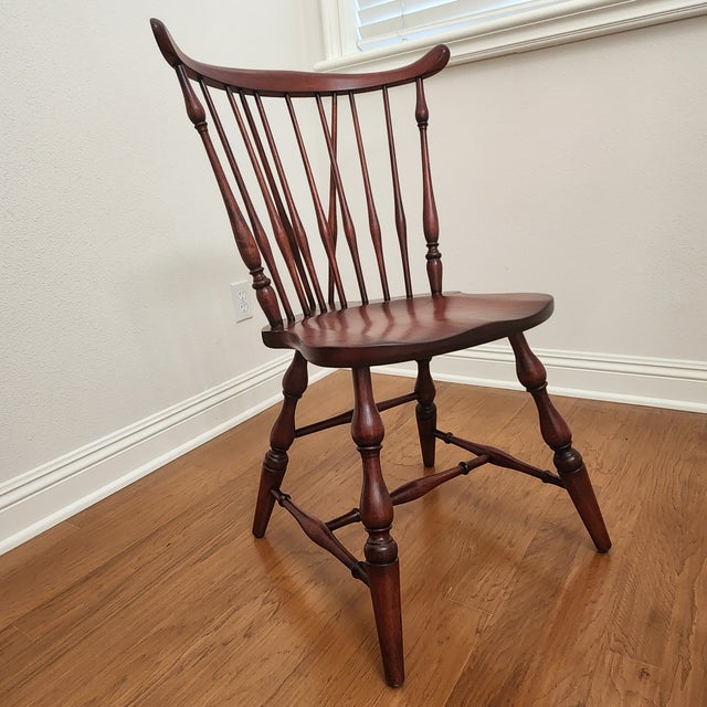 Wood Vintage Maple Brace Back Windsor Chair; Newly Refinished For Sale - Image 7 of 11