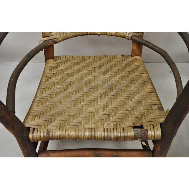 Mid 20th Century Adirondack Old Hickory Style Tree Branch Wood Frame Rattan Lounge Chairs a Pair For Sale In Philadelphia - Image 6 of 12