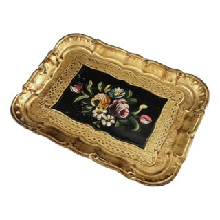 Hand-Painted Wood Tray, 1980s For Sale