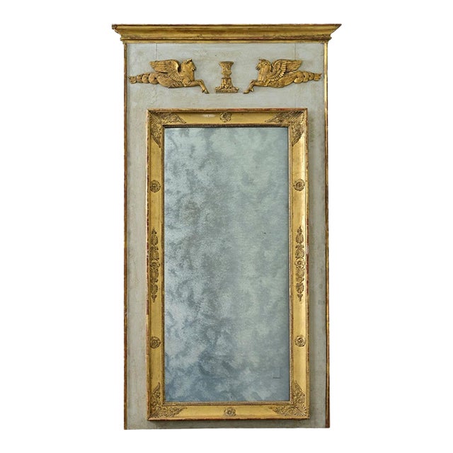 French 19th Century Empire Painted & Gilt Trumeau Mirror For Sale