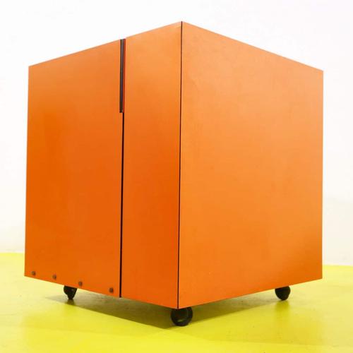 Orange Laminated Sewing Machine Cube on Wheels For Sale - Image 10 of 11