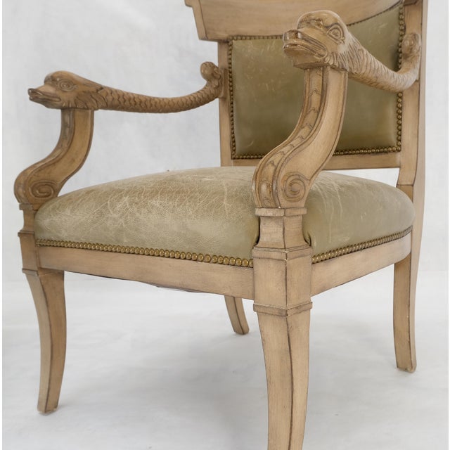 1970s Carved Dolphins Shape Arms Rounded Back Lounge Chairs Leather Upholstery AS IS - A Pair For Sale - Image 5 of 12