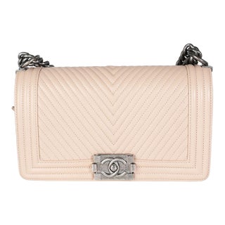 Light Beige Chevron Quilted Lambskin Medium Boy Bag For Sale