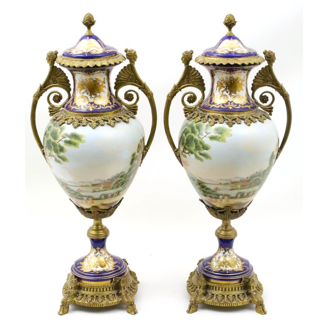 French Sèvres Porcelain Bronze Mounted Cobalt & Raised Gilt Gold Covered Urn For Sale - Image 12 of 12