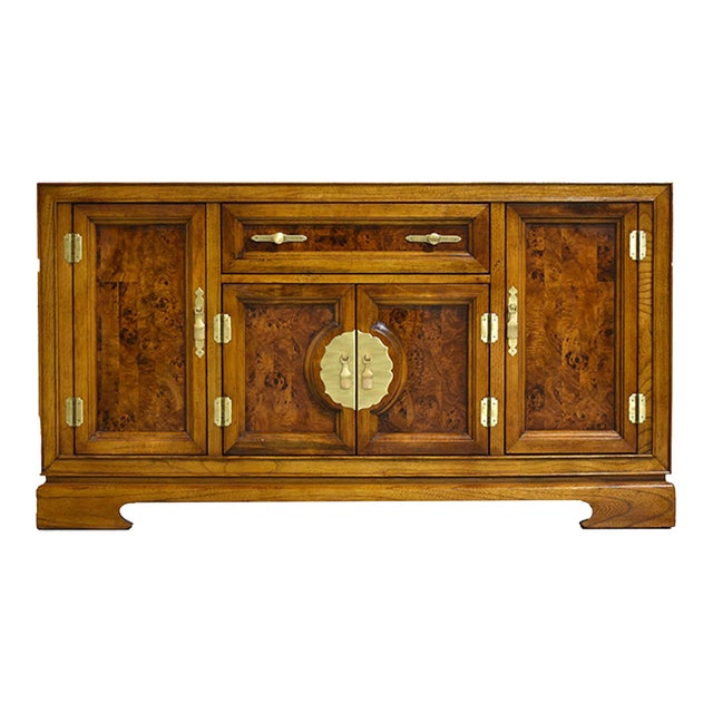 1970s Chin Hua Burl Front Buffet Sideboard by Bernhardt For Sale