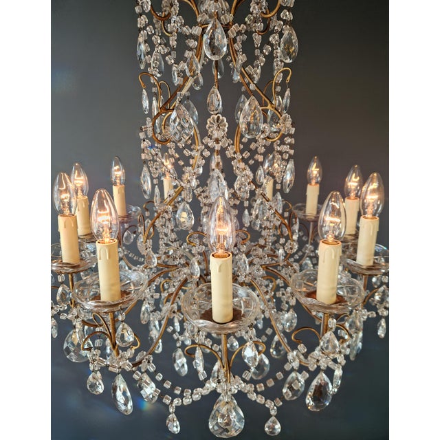 Antique French Italian Crystal Chandeliers Brass Rococo Style Restored - a Pair For Sale - Image 10 of 11