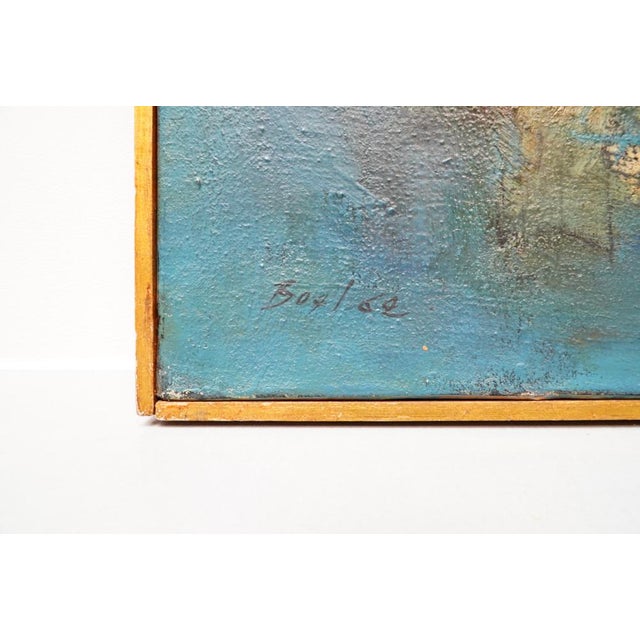 Maurice Boel, Blue Abstract Composition, Belgium, 1962, Oil on Canvas For Sale - Image 3 of 18