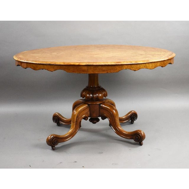 Victorian Burr Walnut Inlaid Loo Table, 1860 For Sale - Image 6 of 9
