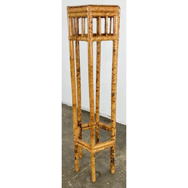 Vintage Burnt Tortoise Shell Finish Bamboo Display Pedestal or Plant Stand For Sale In Kansas City - Image 6 of 11