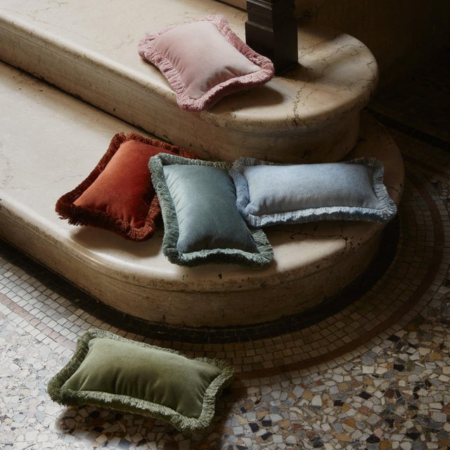 Contemporary The Gift Micro Cushion in White Velvet with Blue Piping by Lorenza Briola for Lo Decor For Sale - Image 3 of 5